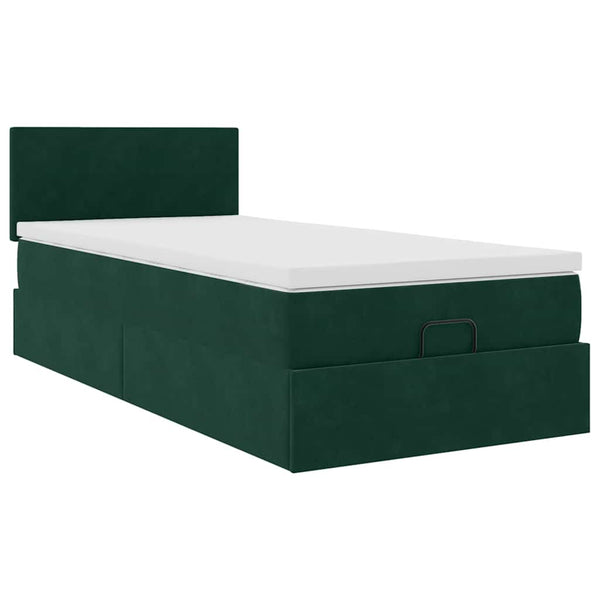 Ottoman Bett mit Matratze & LEDs Dunkelgrün 90x190 cm
