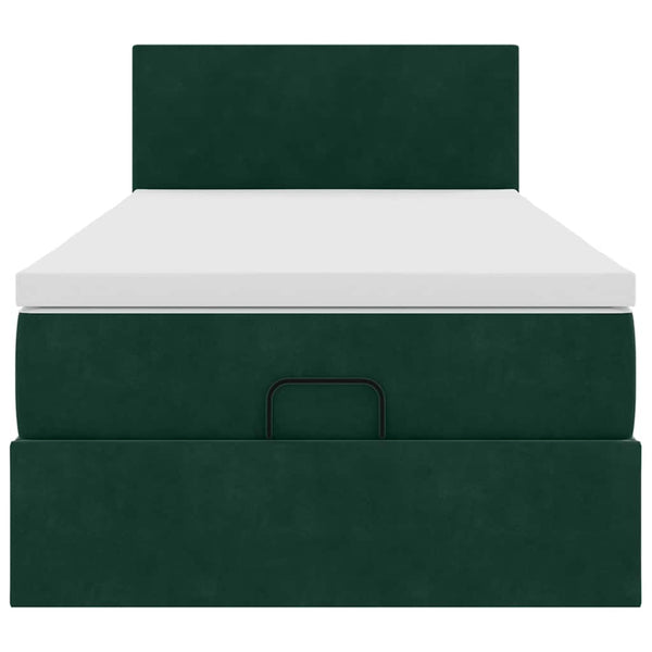 Ottoman Bett mit Matratze & LEDs Dunkelgrün 90x190 cm