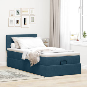 Ottoman Bett mit Matratze & LED Dunkelblau 90x190 cm