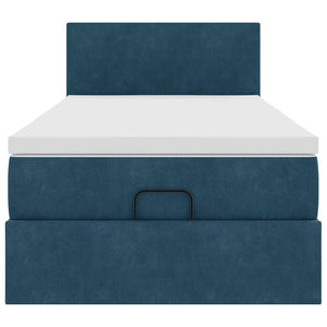Ottoman Bett mit Matratze & LED Dunkelblau 90x190 cm