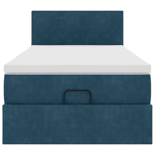 Ottoman Bett mit Matratze & LED Dunkelblau 90x190 cm