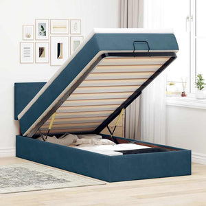 Ottoman Bett mit Matratze & LED Dunkelblau 90x190 cm