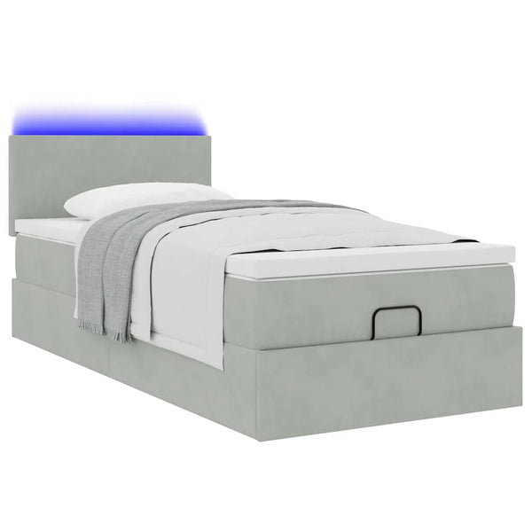Ottoman Bett mit Matratze & LEDs Hellgrau 90x200 cm