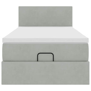 Ottoman Bett mit Matratze & LEDs Hellgrau 90x200 cm