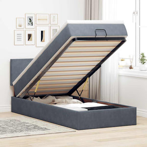 Ottoman Bett mit Matratze & LEDs Dunkelgrau 90x200 cm