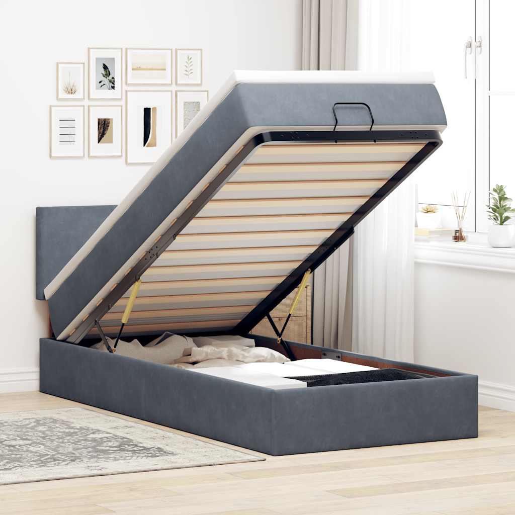 Ottoman Bett mit Matratze & LEDs Dunkelgrau 90x200 cm