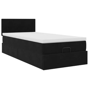 Ottoman Bett mit Matratze & LEDs Schwarz 90x200 cm Samt