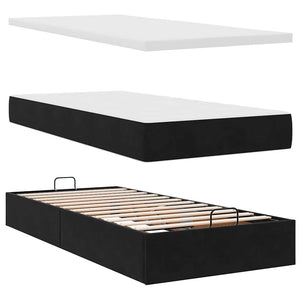 Ottoman Bett mit Matratze & LEDs Schwarz 90x200 cm Samt