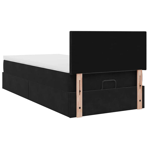 Ottoman Bett mit Matratze & LEDs Schwarz 90x200 cm Samt