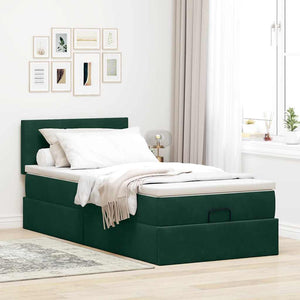 Ottomane Bett mit Matratze Dunkelgrün 90x200 cm