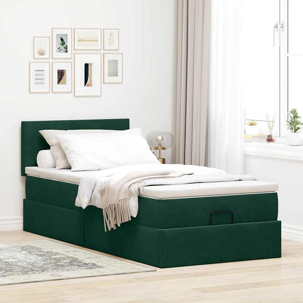 Ottomane Bett mit Matratze Dunkelgrün 90x200 cm