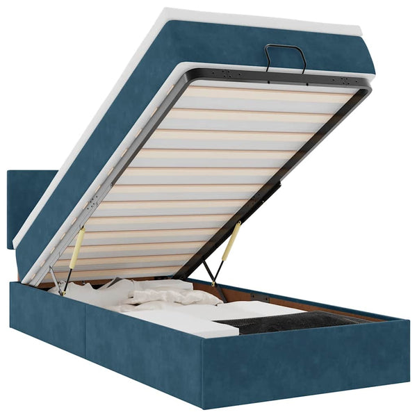 Ottoman Bett mit Matratze & LEDs 90x200 cm Dunkelblau Samt