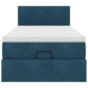 Ottoman Bett mit Matratze & LEDs 90x200 cm Dunkelblau Samt
