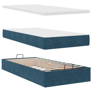 Ottoman Bett mit Matratze & LEDs 90x200 cm Dunkelblau Samt
