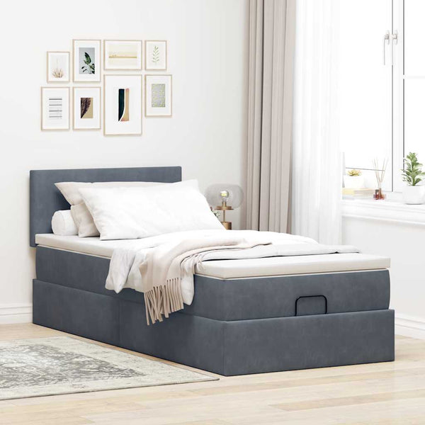Ottoman Bett mit Matratze & LEDs Dunkelgrau 100x200 cm