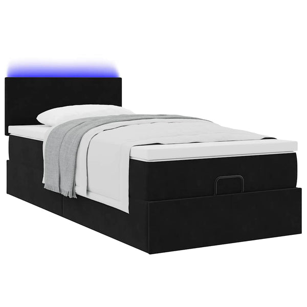 Ottoman Bett mit Matratze & LEDs Schwarz 100x200cm