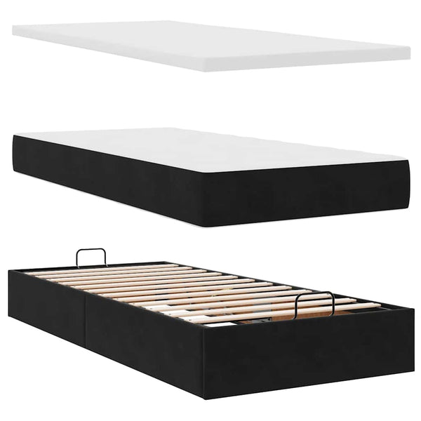 Ottoman Bett mit Matratze & LEDs Schwarz 100x200cm