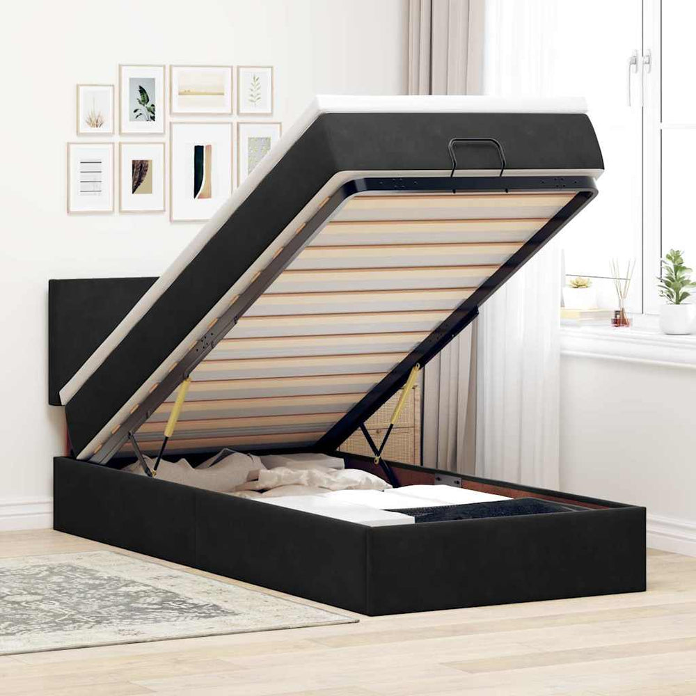 Ottoman Bett mit Matratze & LEDs Schwarz 100x200cm
