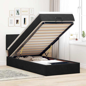 Ottoman Bett mit Matratze & LEDs Schwarz 100x200cm