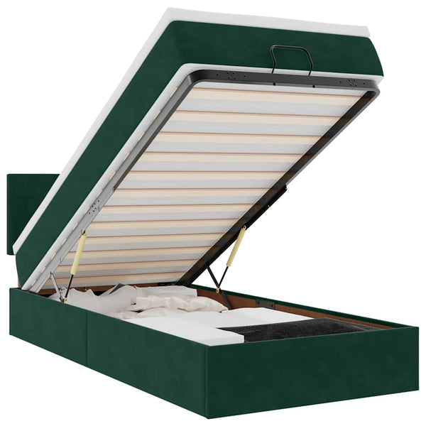 Ottoman Bett mit Matratze & LEDs Dunkelgrün