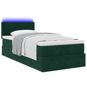 Ottoman Bett mit Matratze & LEDs Dunkelgrün