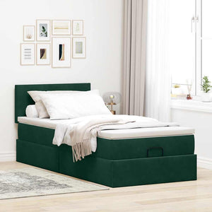 Ottoman Bett mit Matratze & LEDs Dunkelgrün