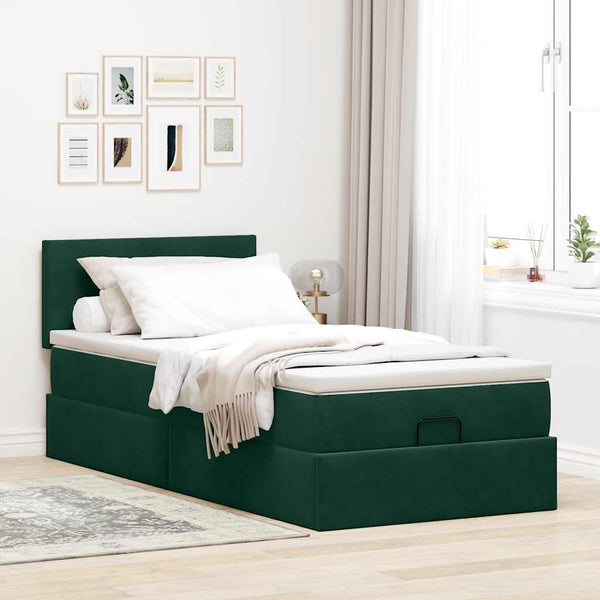 Ottoman Bett mit Matratze & LEDs Dunkelgrün