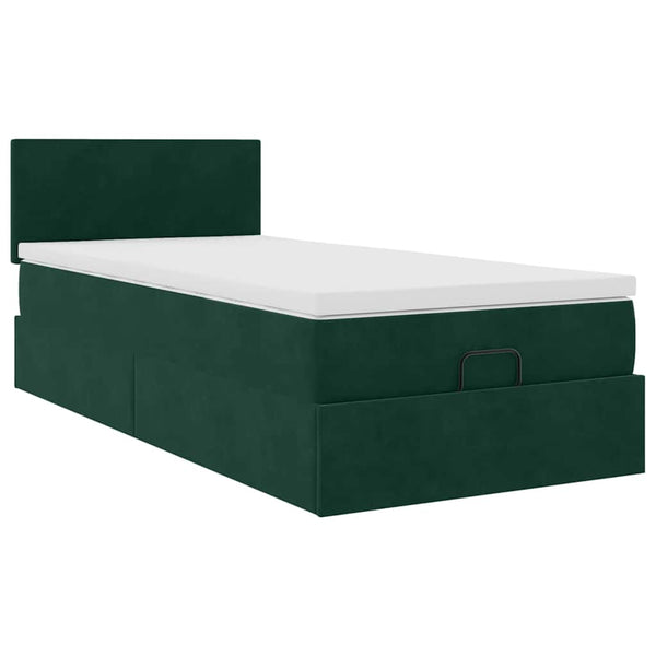 Ottoman Bett mit Matratze & LEDs Dunkelgrün