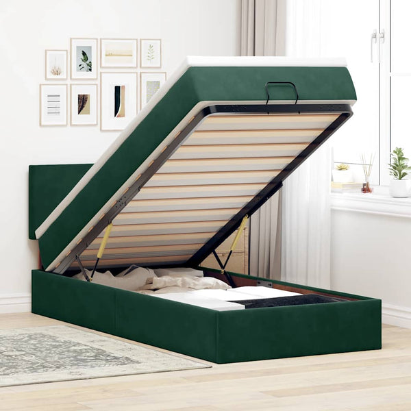 Ottoman Bett mit Matratze & LEDs Dunkelgrün