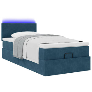 Ottoman Bett mit Matratze & LEDs Dunkelblau 100x200 cm