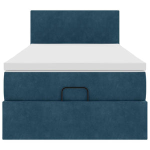 Ottoman Bett mit Matratze & LEDs Dunkelblau 100x200 cm