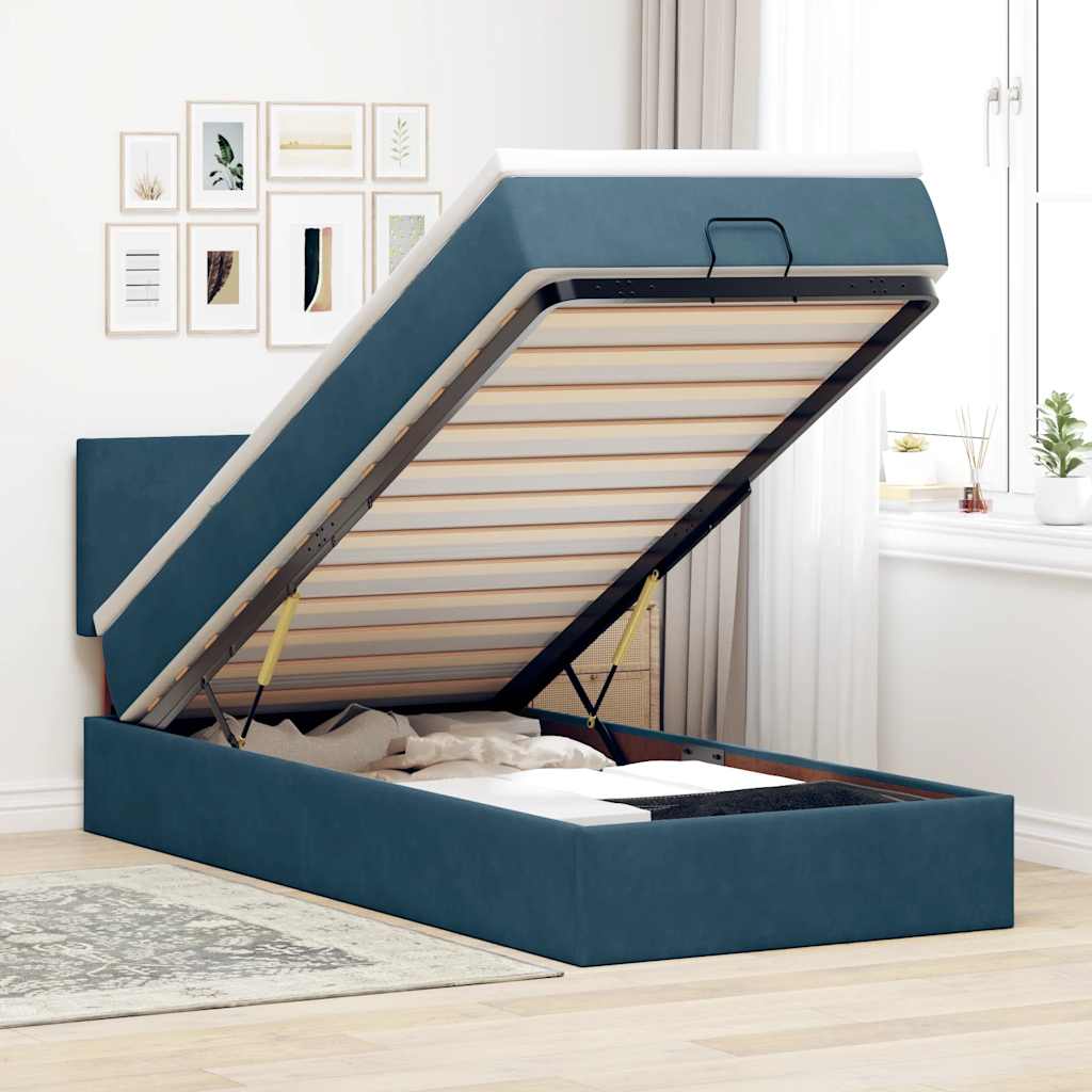 Ottoman Bett mit Matratze & LEDs Dunkelblau 100x200 cm