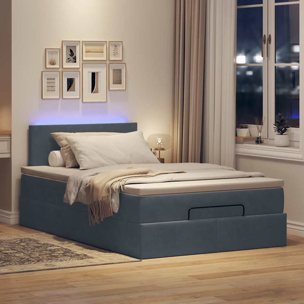Ottomane Bett mit Matratze & LEDs Dunkelgrau 120x190 cm