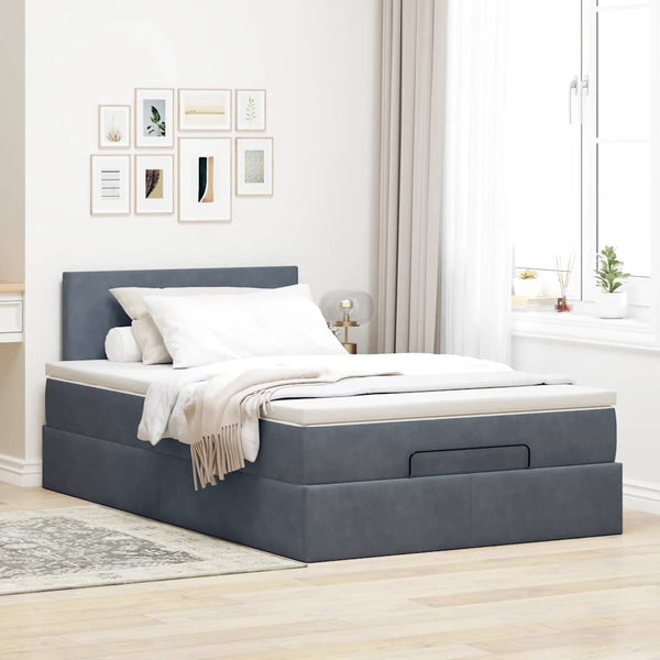 Ottomane Bett mit Matratze & LEDs Dunkelgrau 120x190 cm