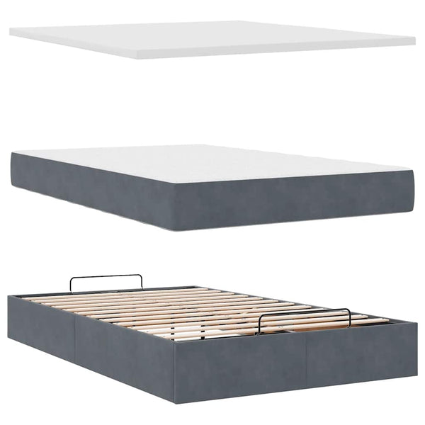 Ottomane Bett mit Matratze & LEDs Dunkelgrau 120x190 cm