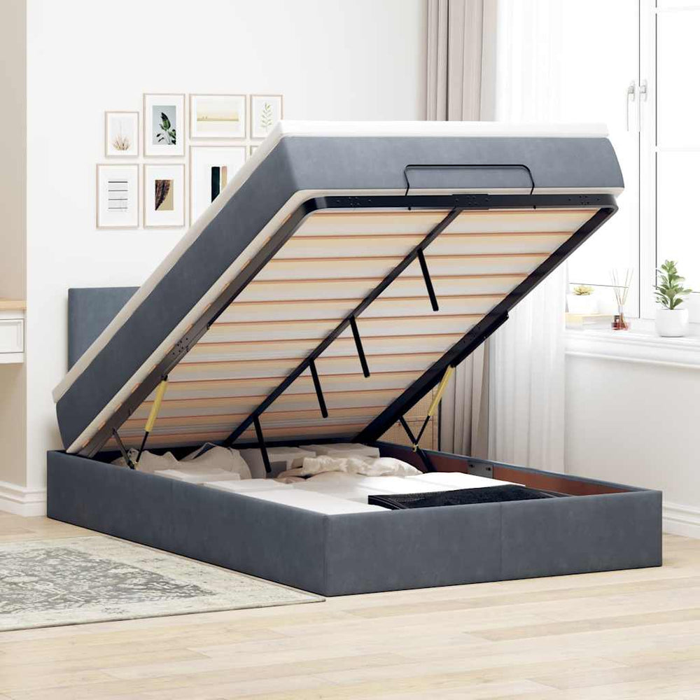 Ottomane Bett mit Matratze & LEDs Dunkelgrau 120x190 cm