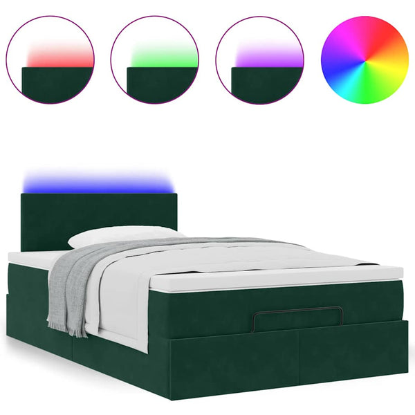 vidaXL Ottoman Bed with Mattress & LED Dark Green 120x190 cm Velvet