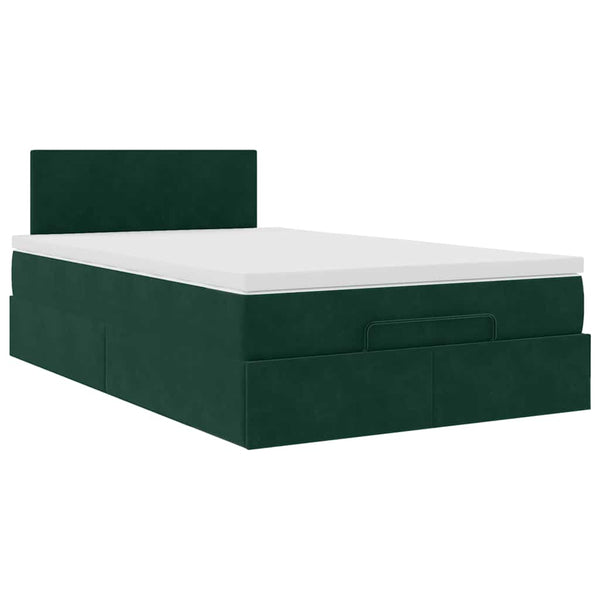 vidaXL Ottoman Bed with Mattress & LED Dark Green 120x190 cm Velvet