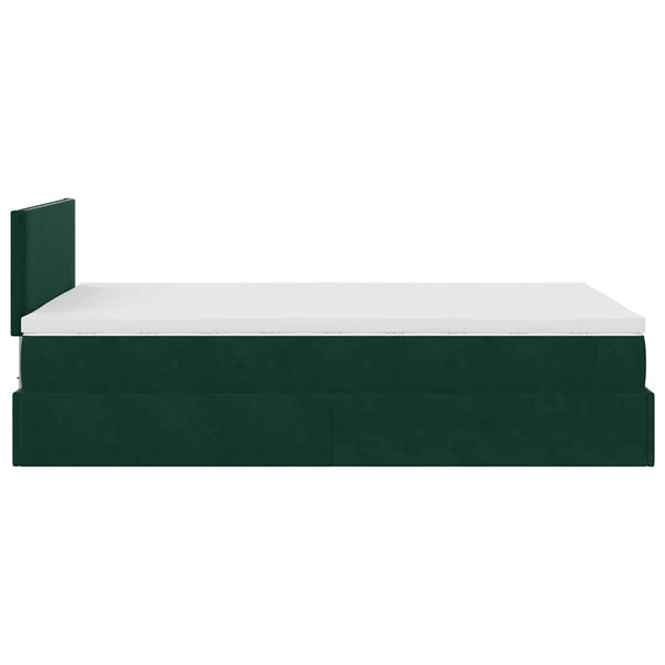 vidaXL Ottoman Bed with Mattress & LED Dark Green 120x190 cm Velvet