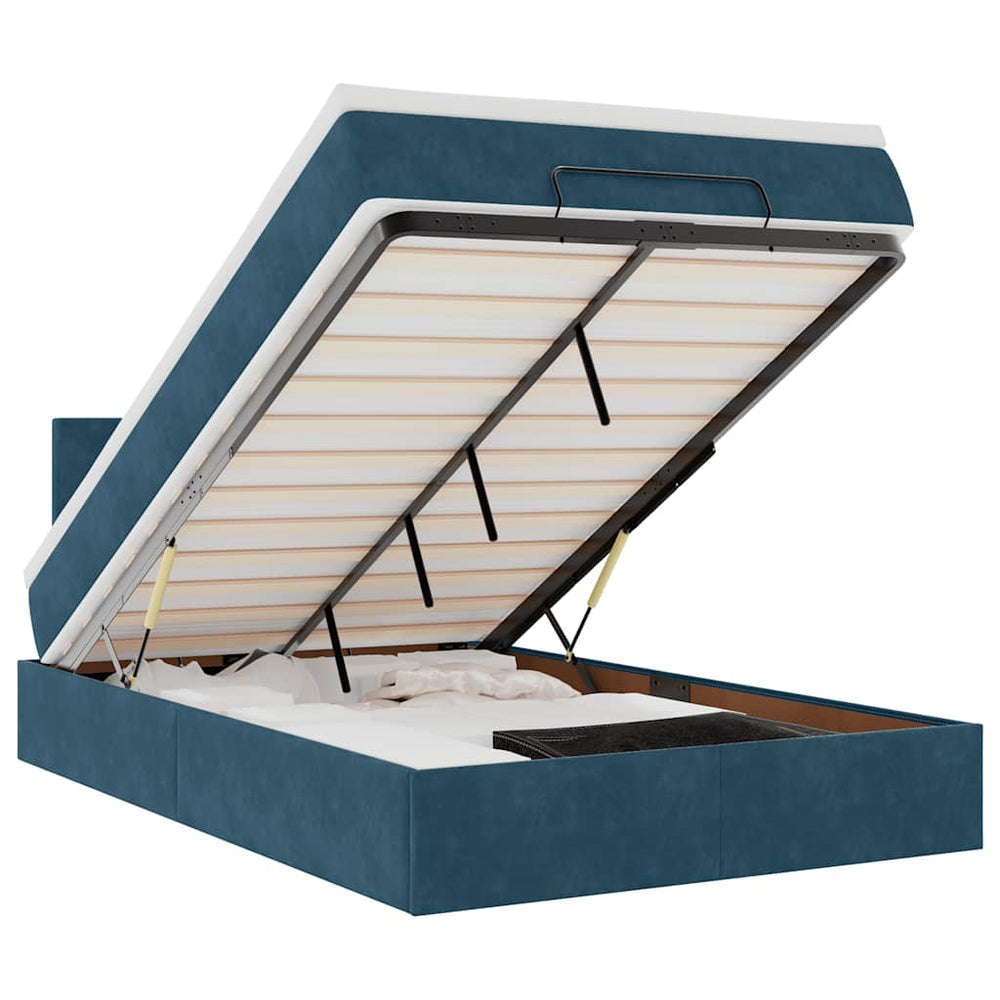 vidaXL Ottoman Bed with Mattress & LED Dark Blue 120x190 cm Velvet