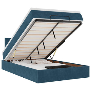 vidaXL Ottoman Bed with Mattress & LED Dark Blue 120x190 cm Velvet