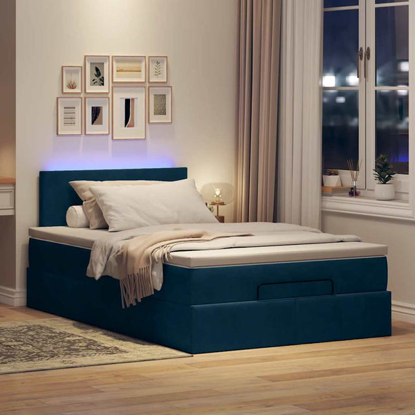 vidaXL Ottoman Bed with Mattress & LED Dark Blue 120x190 cm Velvet