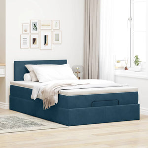 vidaXL Ottoman Bed with Mattress & LED Dark Blue 120x190 cm Velvet