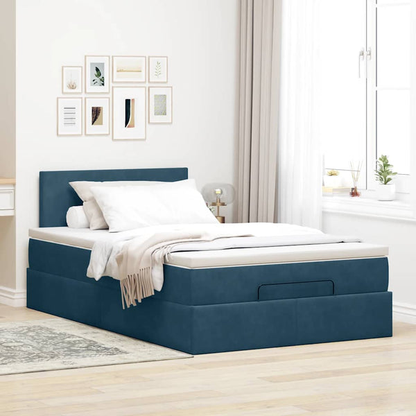 vidaXL Ottoman Bed with Mattress & LED Dark Blue 120x190 cm Velvet