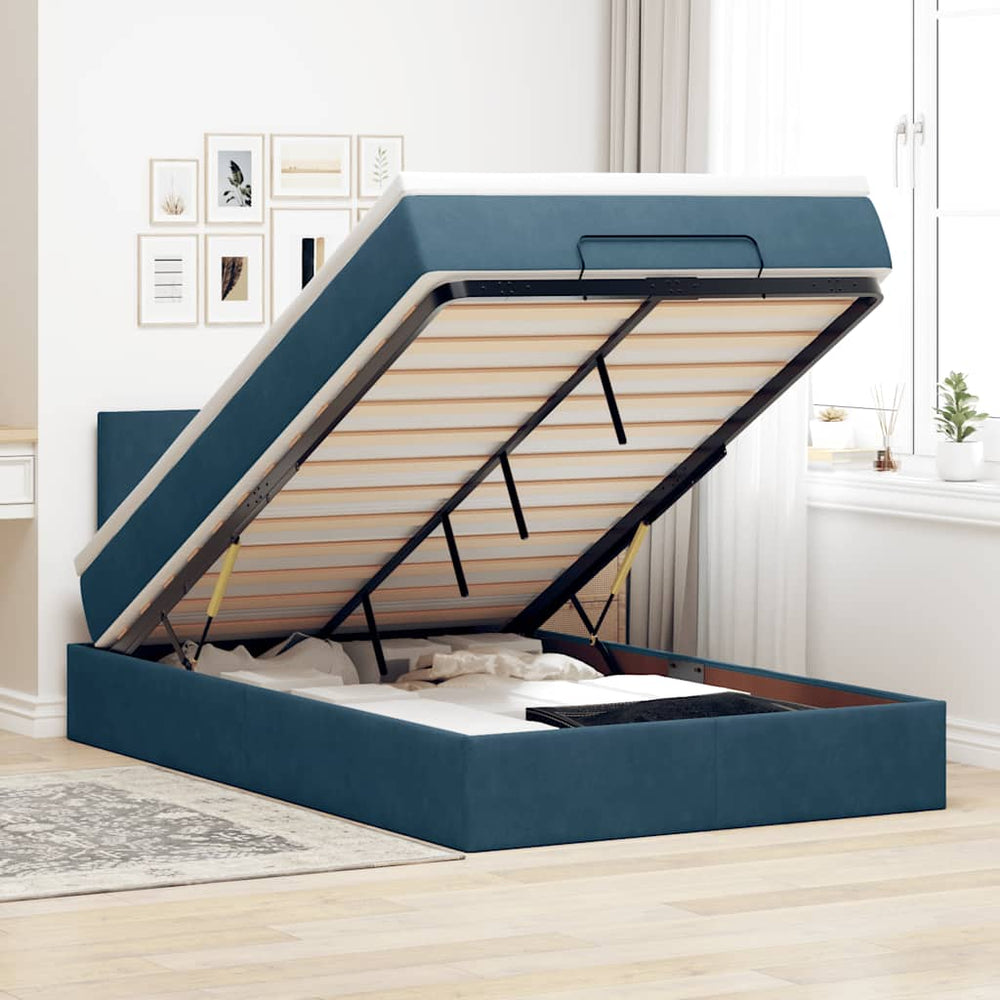 vidaXL Ottoman Bed with Mattress & LED Dark Blue 120x190 cm Velvet