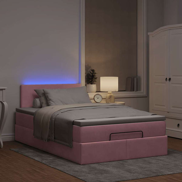 vidaXL Ottoman Bed with Mattress & LED Lights Pink 120x190 cm Velvet
