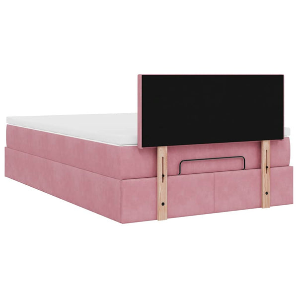 vidaXL Ottoman Bed with Mattress & LED Lights Pink 120x190 cm Velvet