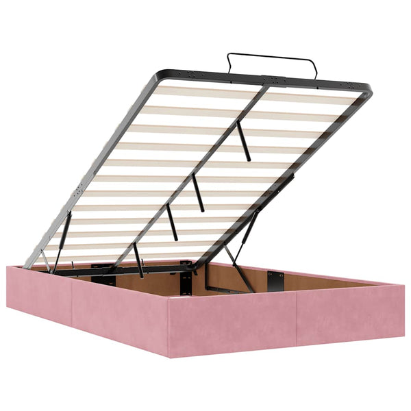 vidaXL Ottoman Bed with Mattress & LED Lights Pink 120x190 cm Velvet