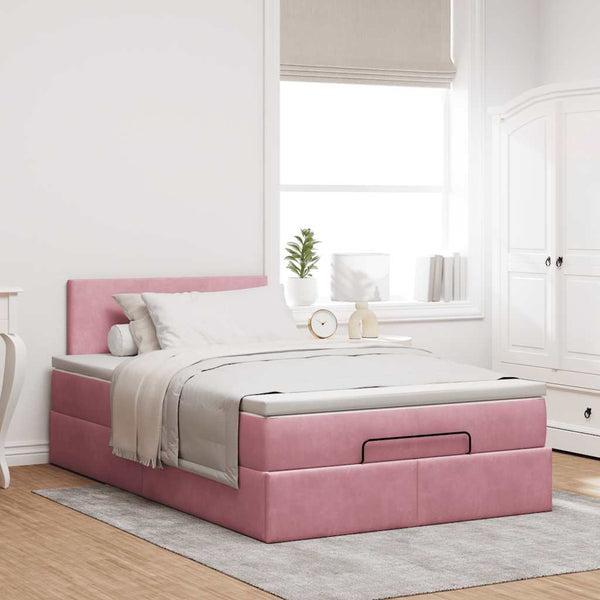 vidaXL Ottoman Bed with Mattress & LED Lights Pink 120x190 cm Velvet