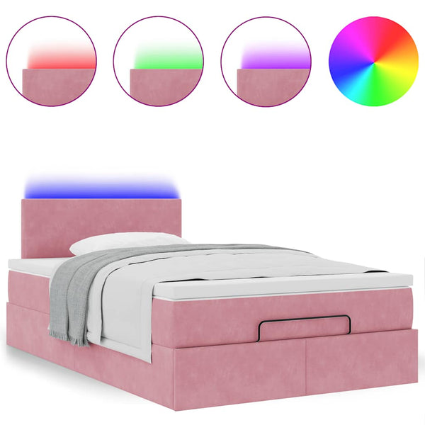 vidaXL Ottoman Bed with Mattress & LED Lights Pink 120x190 cm Velvet